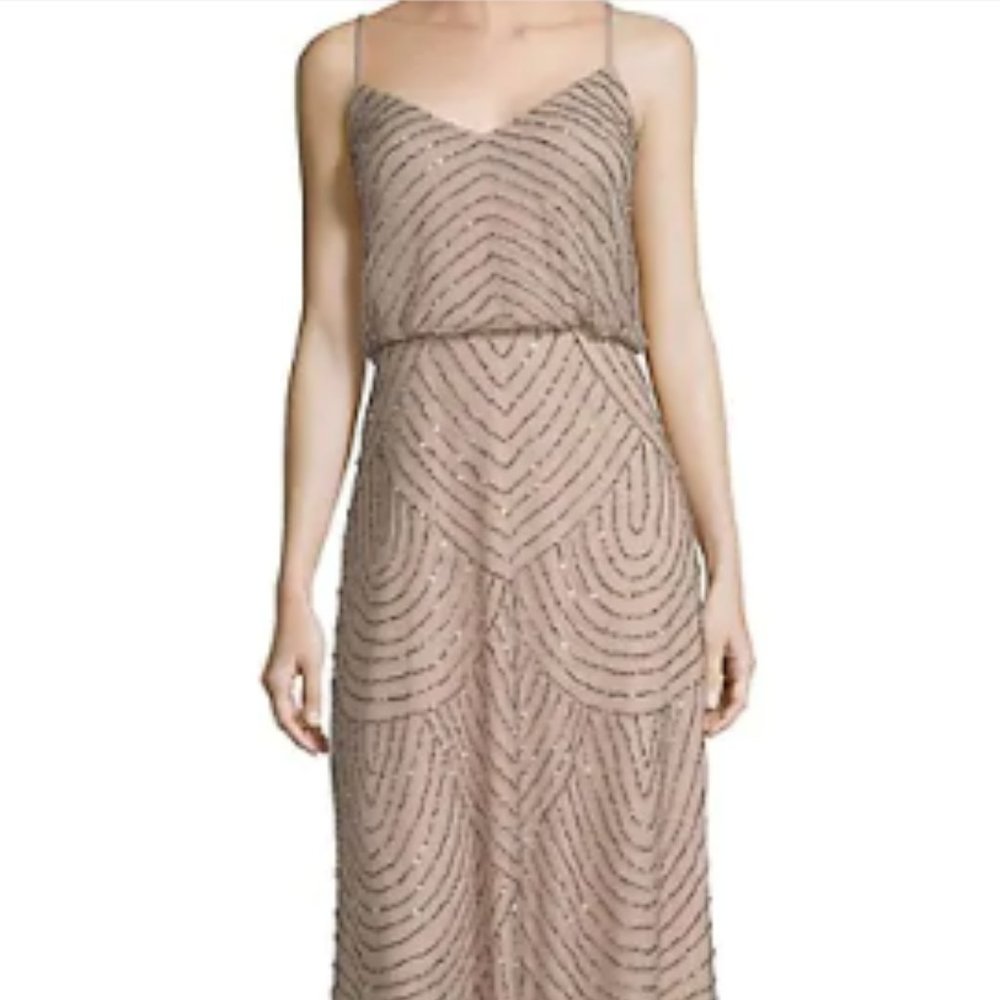 NWT-Adrianna Papell blouson beaded gown taupe/pink